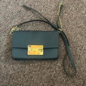Classic Navy Blue Crossbody Bag with Gold Hardware